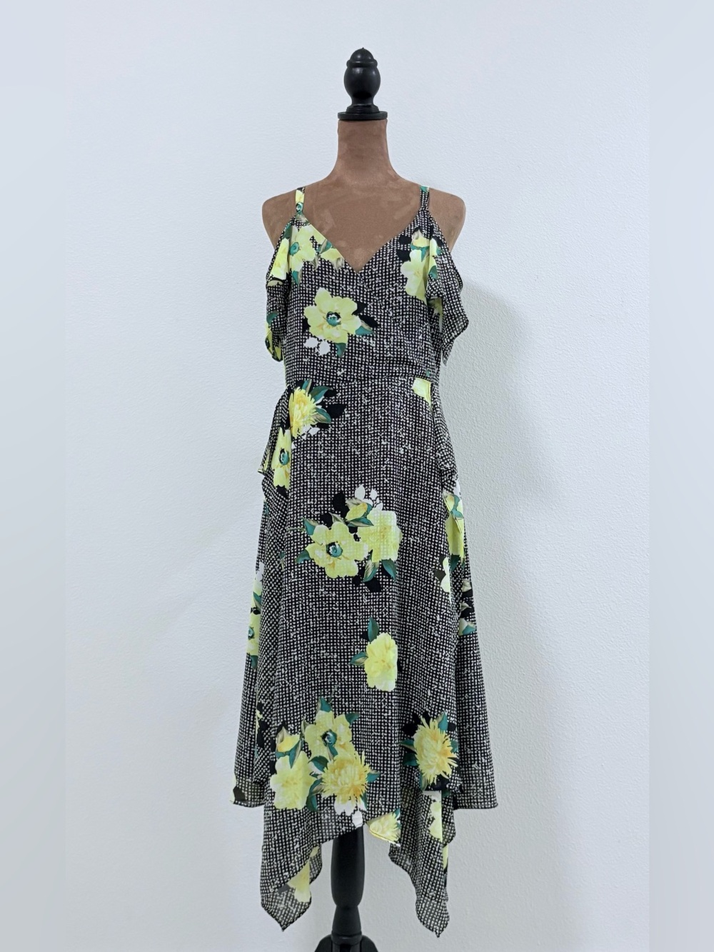 INC International Concepts Black Dress with Yellow Floral Print